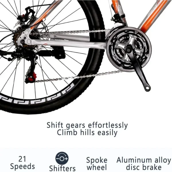 26 Inch Mountain Bike, Aluminum Frame, 21-Speed Dual Disc Brake Bicycle with Lock-Out Suspension Fork, Nomal Wheels Bicycles - 图片 4