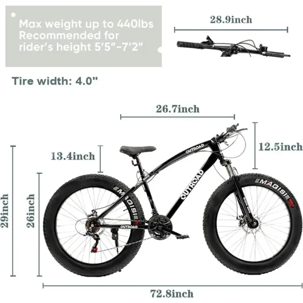 Mountain Bike with 26 inch Fat Tire,21 Speed with High Carbon Steel Frame,Double Disc Brake and Front Suspension Anti-Slip Bikes - 图片 4