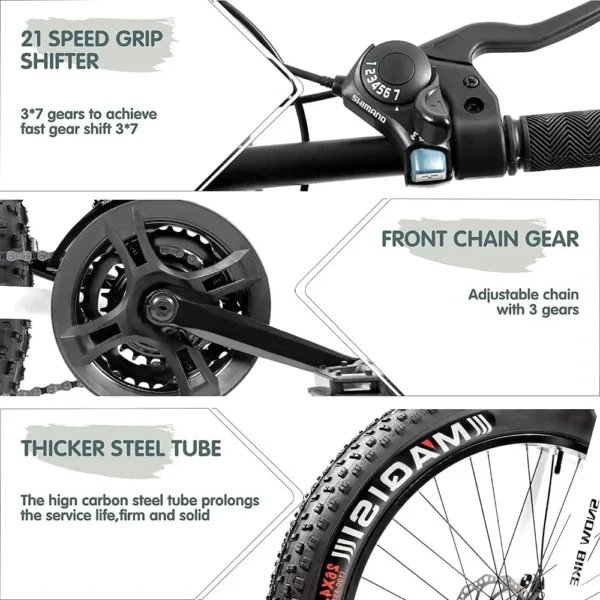 Mountain Bike with 26 inch Fat Tire,21 Speed with High Carbon Steel Frame,Double Disc Brake and Front Suspension Anti-Slip Bikes - 图片 5