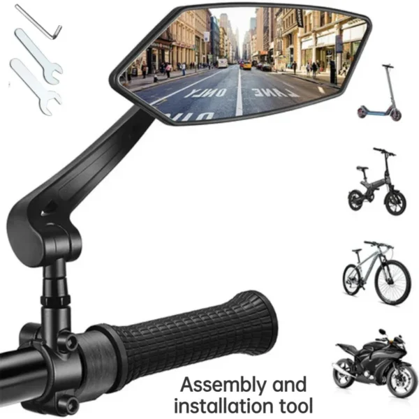 Bike Rear View Mirror Reflector Adjustable Rotatable Handlebar Mirror Clear Rearview Electric Scooter Cycling Bicycle Accessorie - 图片 6