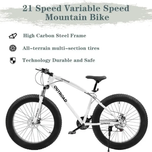 Mountain Bike with 26 inch Fat Tire,21 Speed with High Carbon Steel Frame,Double Disc Brake and Front Suspension Anti-Slip Bikes - 图片 9