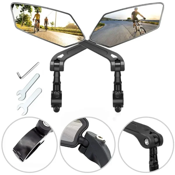 Bike Rear View Mirror Reflector Adjustable Rotatable Handlebar Mirror Clear Rearview Electric Scooter Cycling Bicycle Accessorie - 图片 9
