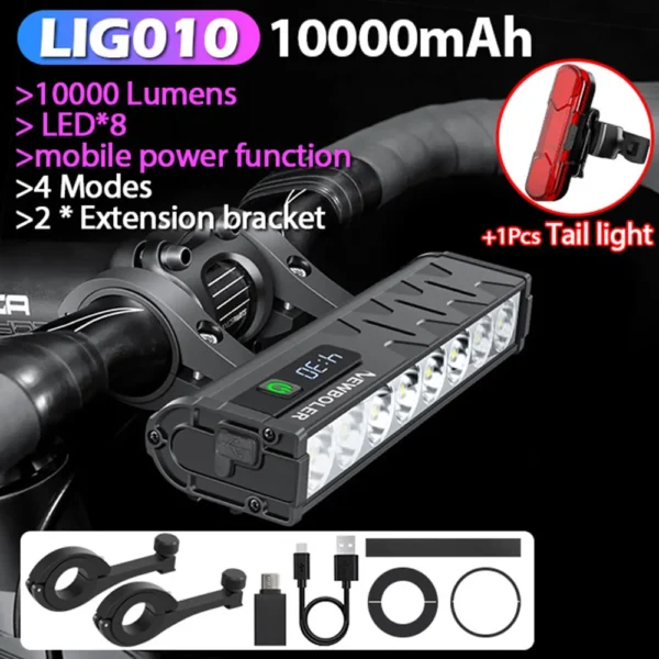 NEWBOLER Bicycle Light Front 10000Lumen Bike Light 10000mAh Waterproof Flashlight USB Charging MTB Road Cycling Lamp Accessories - 图片 4