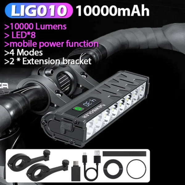 NEWBOLER Bicycle Light Front 10000Lumen Bike Light 10000mAh Waterproof Flashlight USB Charging MTB Road Cycling Lamp Accessories - 图片 3