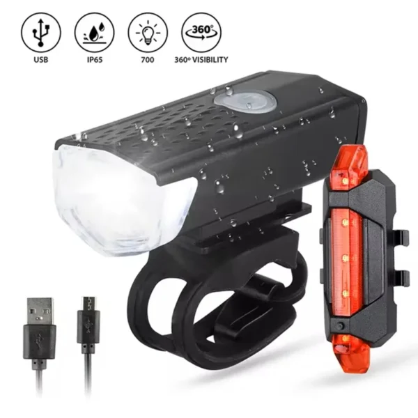 Bike Bicycle Light USB LED Rechargeable Set MTB Road Bike Front Back Headlight Lamp Flashlight Cycling Light Cycling Accessories - 图片 2